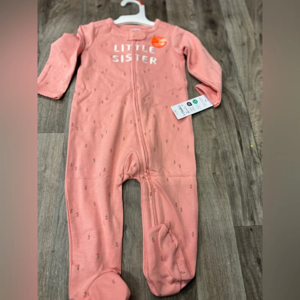 NWT Baby Girl Little Sister Sleeper Size‎ 9M Pink With Flowers Carter 2 Way Zip